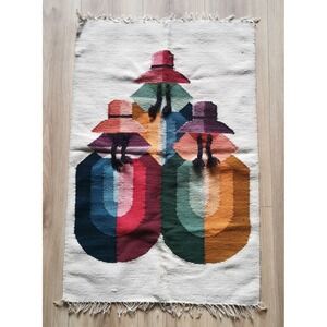 Vintage 1998 Hand-Woven Wall Hanging Folk Art Reversible Throw Peruvian